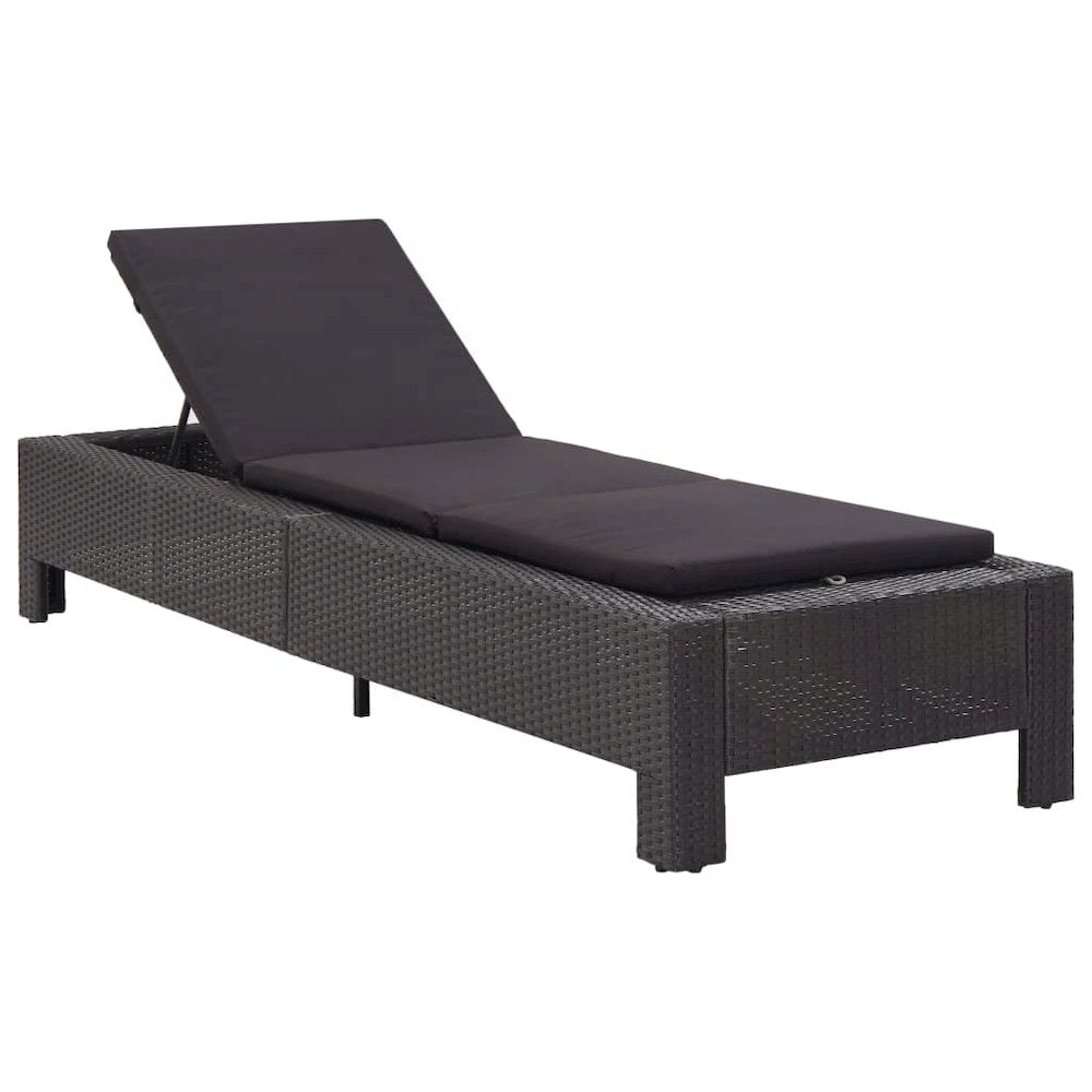 Sunbed Black PE rattan Large Multi-Position Backrest Sunbed