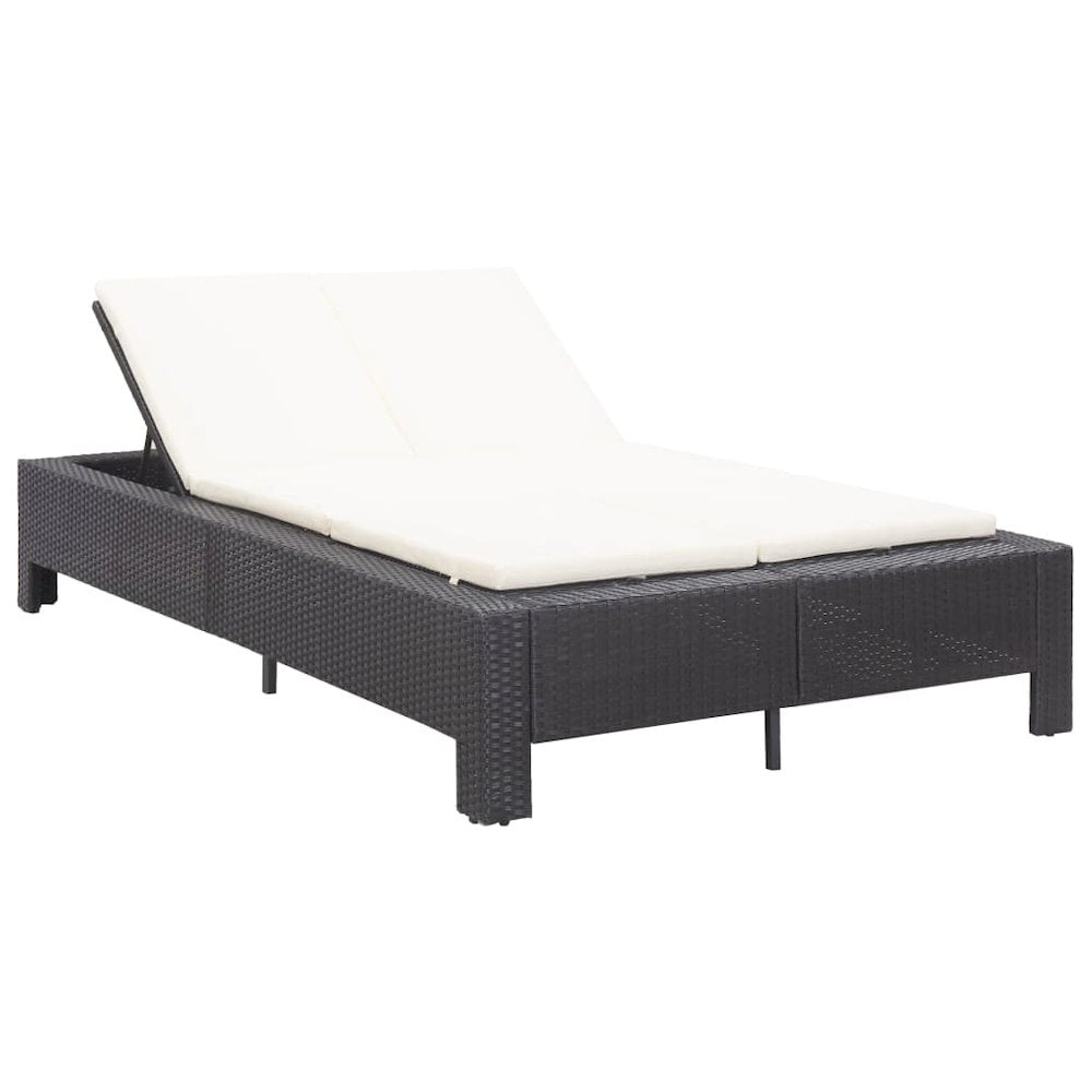 Sunbed Black rattan, cream white cushion PE rattan 2-Person size