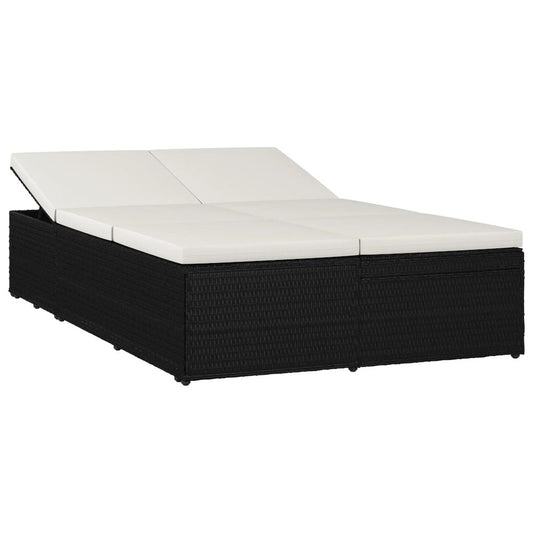 Sun Bed Black and Cream White Poly rattan, powder-coated steel