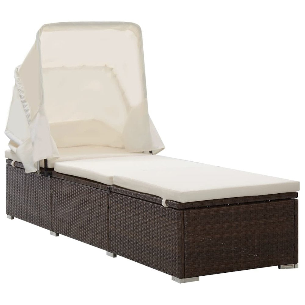 Sun Lounger Brown rattan and cream white cushion