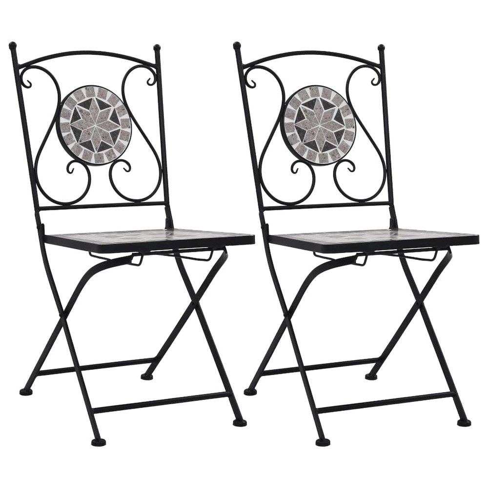 Garden Chair Set of 2 Grey Powder-coated steel and ceramic