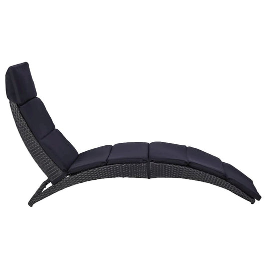 Sunbed Grey Poly Rattan Standard Foldable Folding Sun Lounger