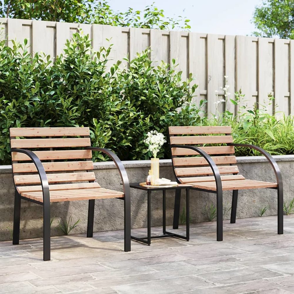 Garden Chair Set of 2 Brown Wood seat and backrest, steel frame