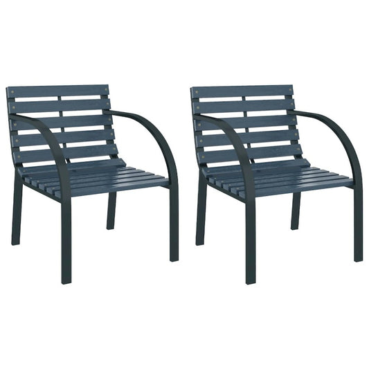 Garden Chair Set of 2 Gray Wood and Steel Medium Durable