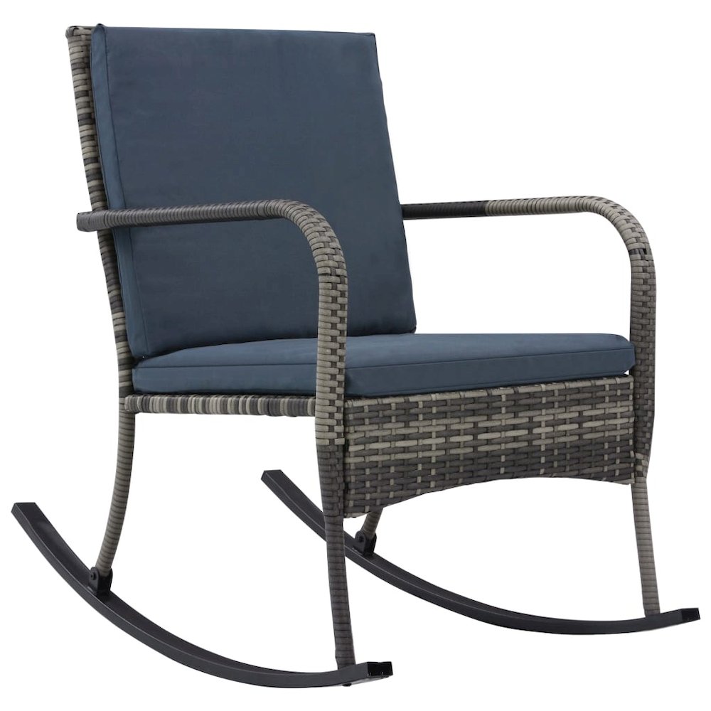 Rocking Chair Anthracite PE Rattan, Powder-coated Steel, Polyester