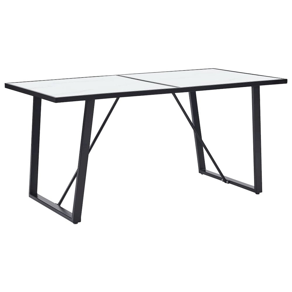 vidaXL Dining Table White 63"x31.5"x29.5" Tempered Glass, 281553