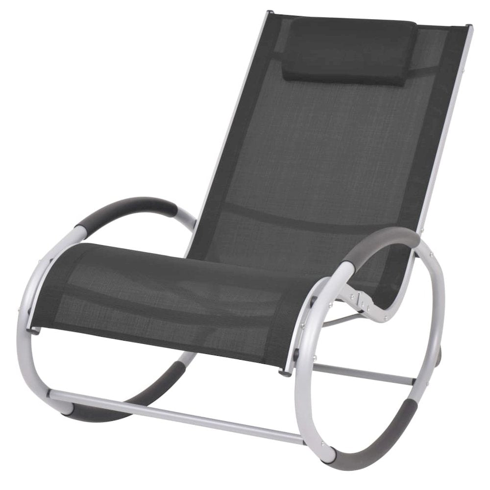 Rocking Chair Black and Grey Aluminum, Textilene, Iron Standard