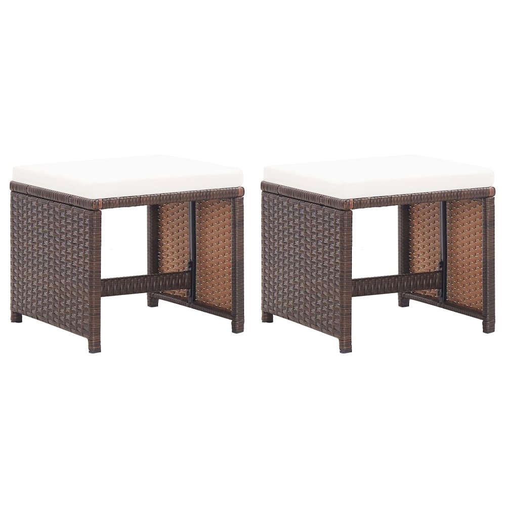 Stool Set of 2 Brown + cream white (cushion)