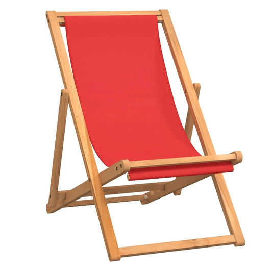 Beach Chair Red Teak wood and fabric Standard Collapsible