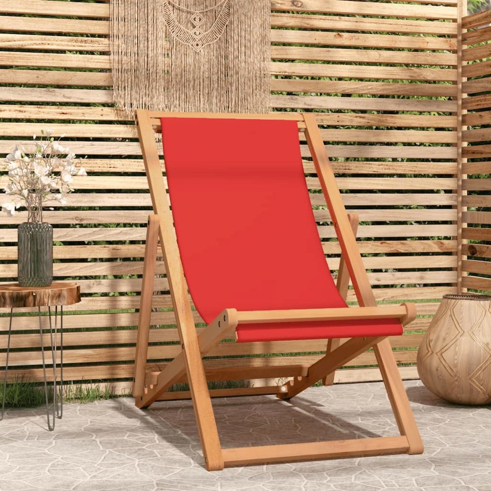 Beach Chair Red Teak wood and fabric Standard Collapsible