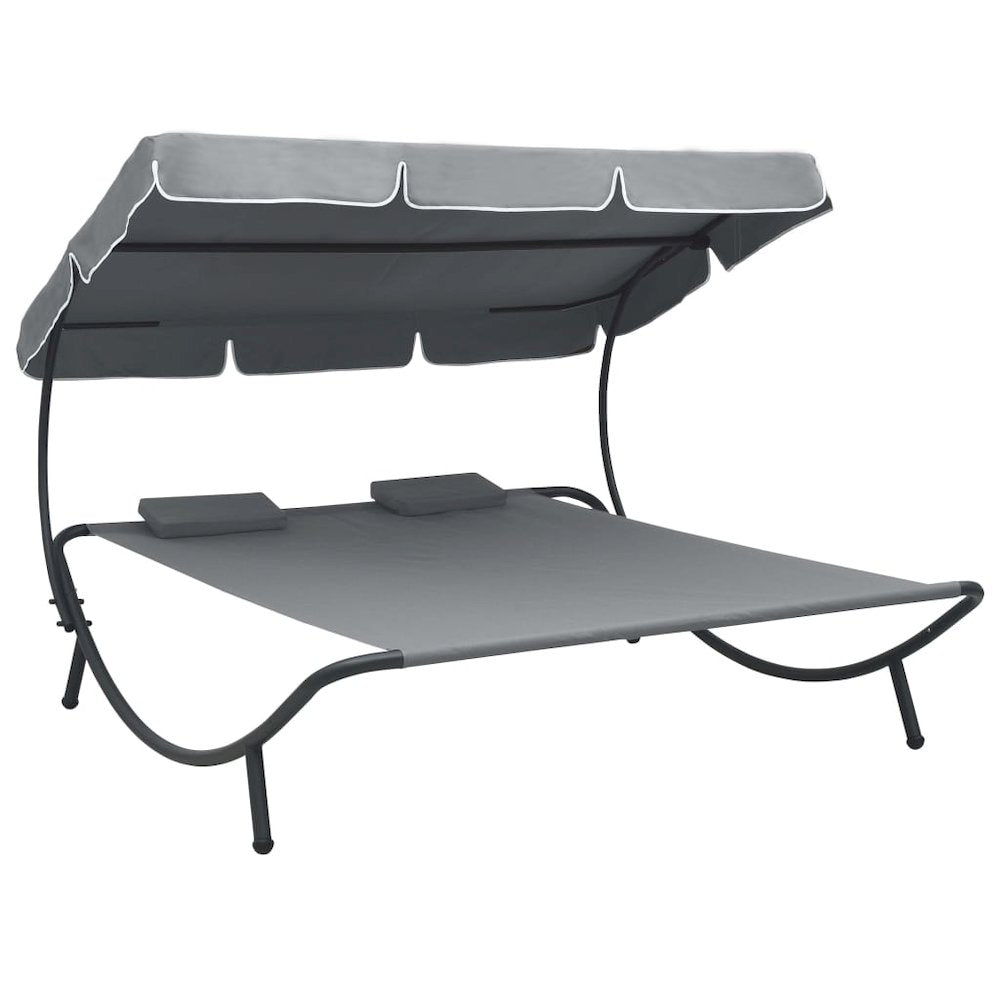 Sun Lounger Grey Polyester, Powder-Coated Steel
