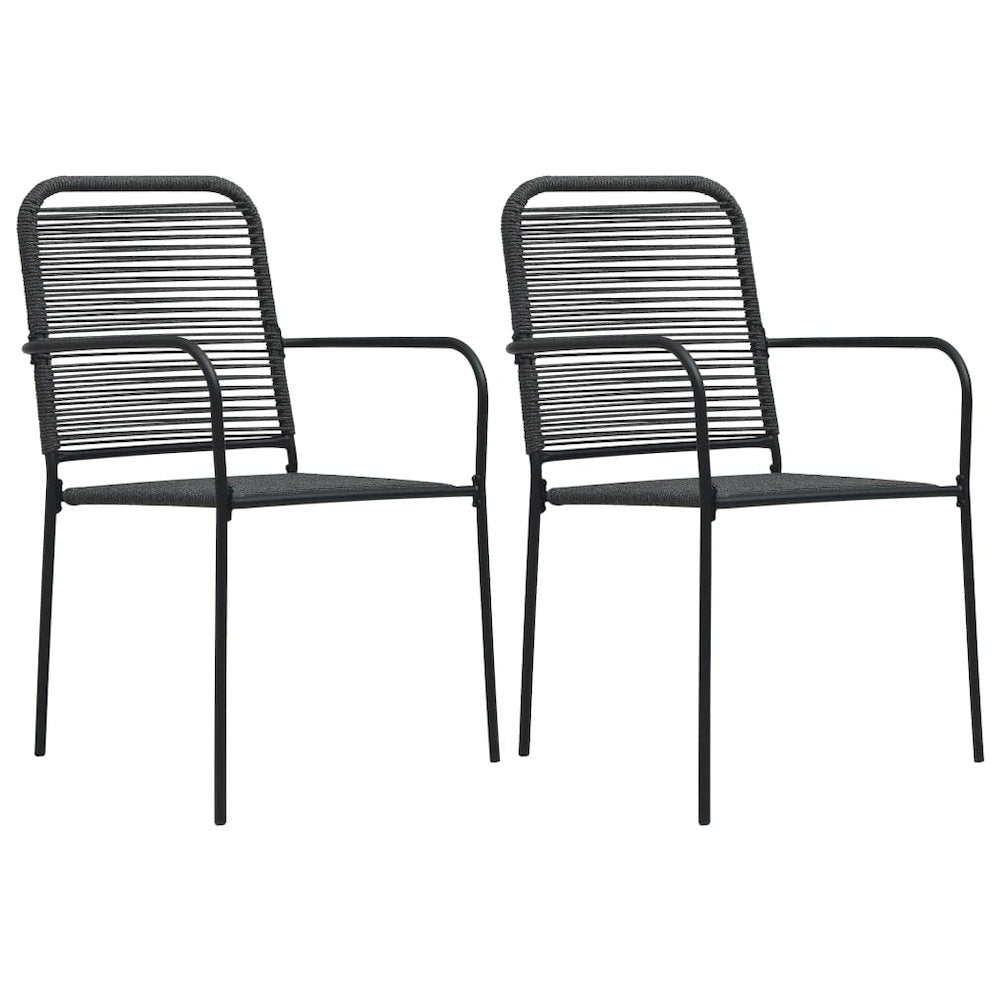 Outdoor Chair Set of 2 Black Cotton rope, Powder-coated steel