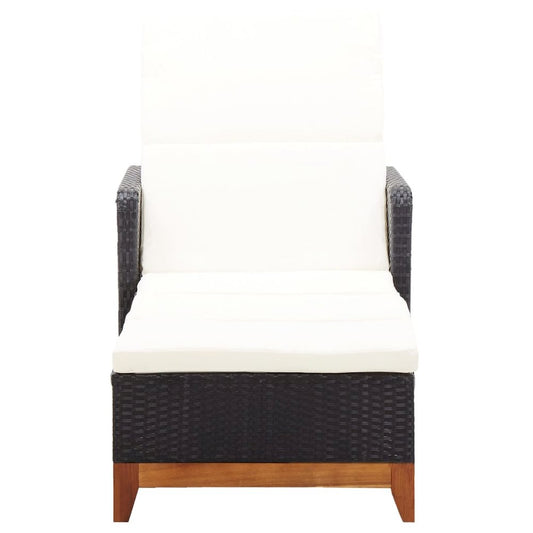 Sun Lounger Black Poly rattan Large Adjustable Armrests