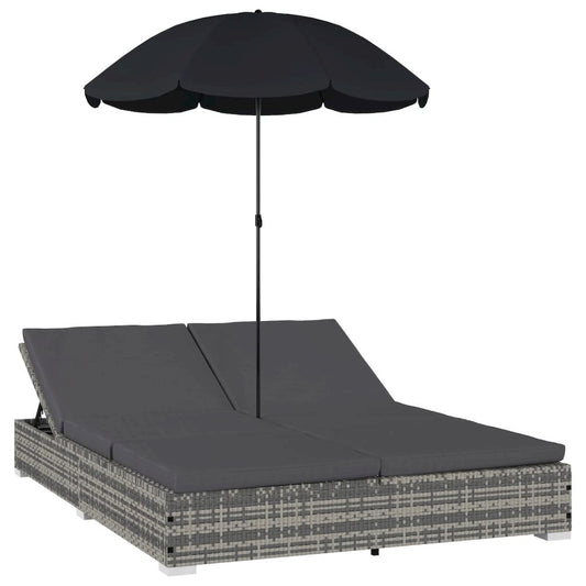Sun Lounger Grey PE rattan, powder-coated steel, polyester Double
