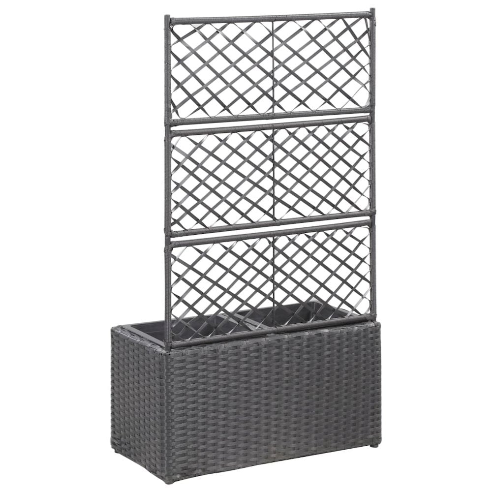 vidaXL Trellis Raised Bed with 2 Pots 22.8"x11.8"x42.1" Poly Rattan Black, 46931