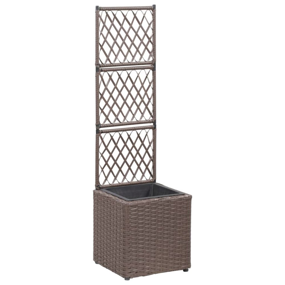vidaXL Trellis Raised Bed with 1 Pot 11.8"x11.8"x42.1" Poly Rattan Brown, 46936