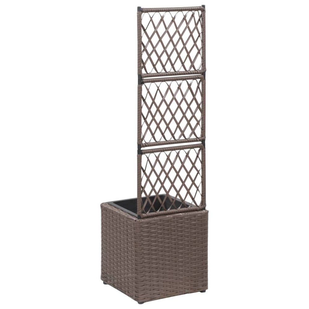 vidaXL Trellis Raised Bed with 1 Pot 11.8"x11.8"x42.1" Poly Rattan Brown, 46936
