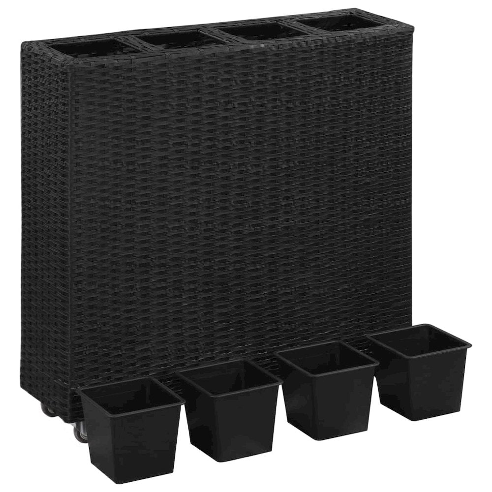 vidaXL Garden Raised Bed with 4 Pots 31.5"x8.7"x31.1" Poly Rattan Black, 46948