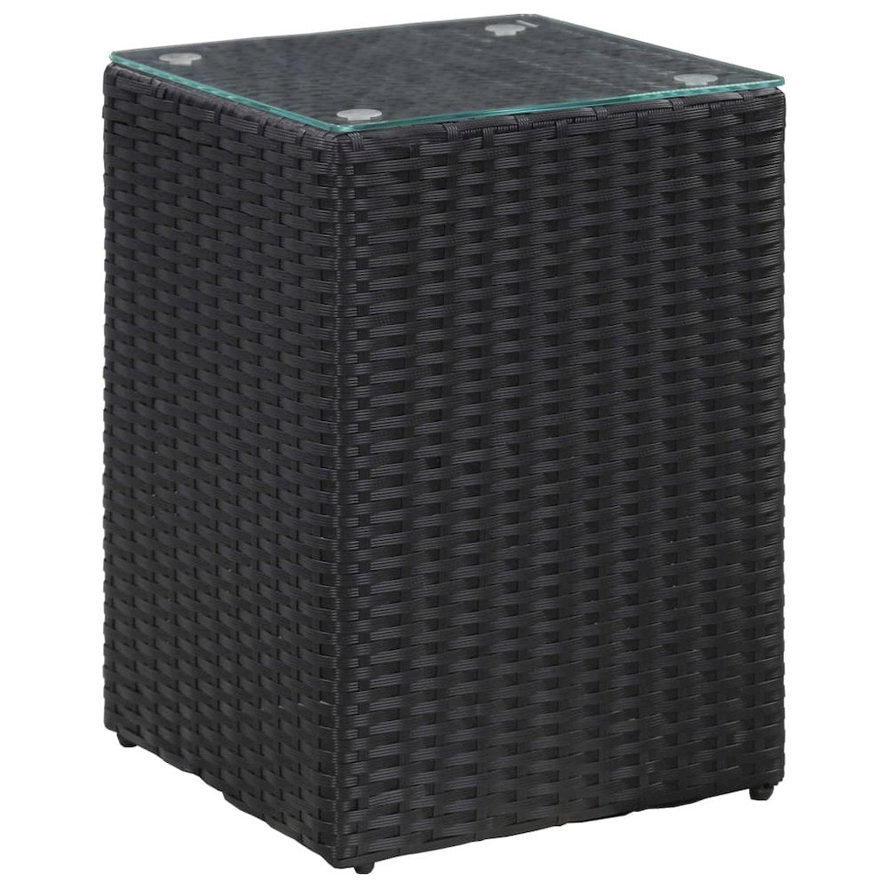 vidaXL Side Table with Glass Top Black 13.8"x13.8"x20.5" Poly Rattan, 46982