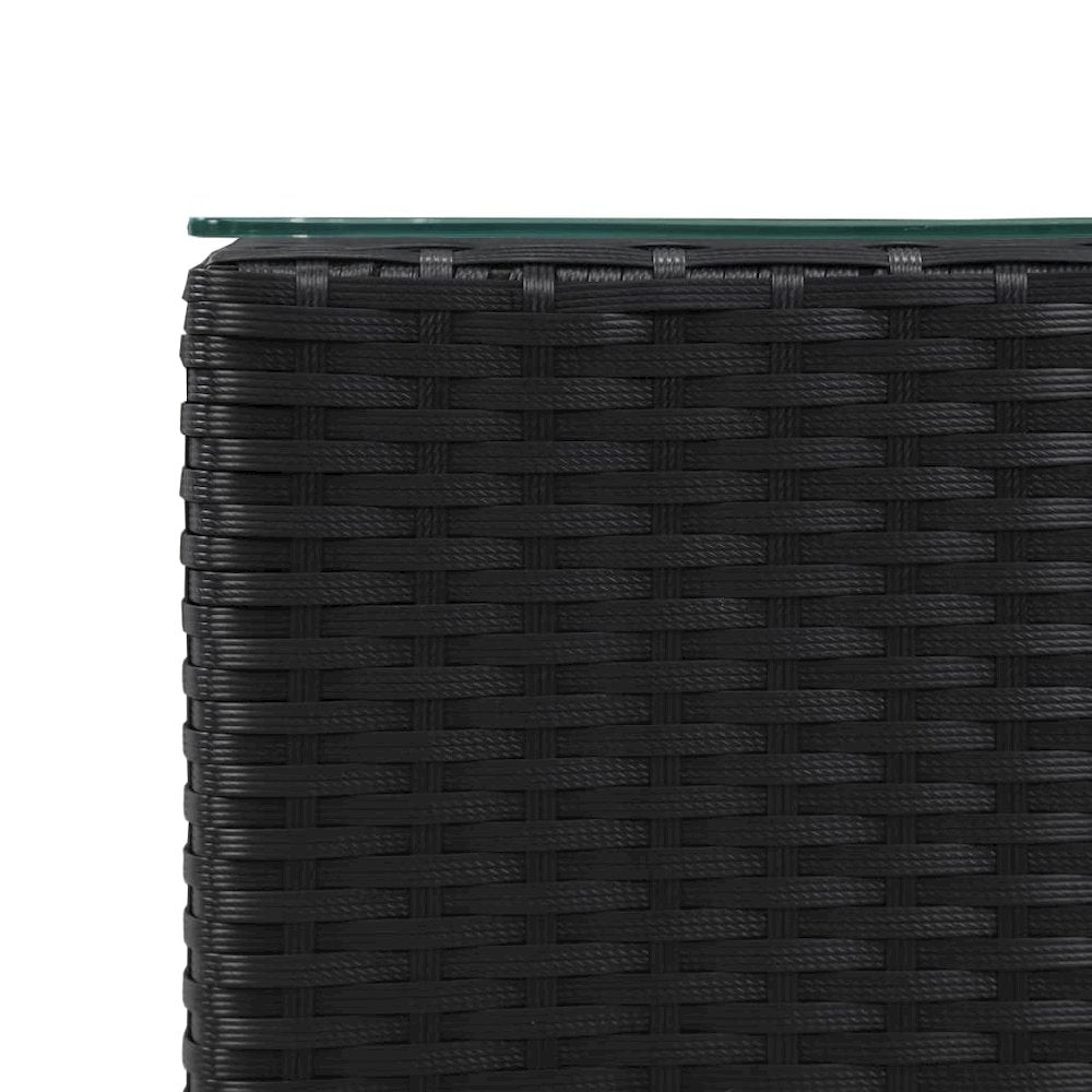 vidaXL Side Table with Glass Top Black 13.8"x13.8"x20.5" Poly Rattan, 46982