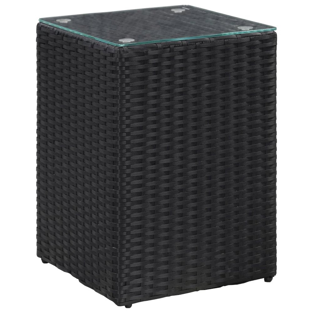 vidaXL Side Tables 3 pcs with Glass Top Black Poly Rattan, 46984