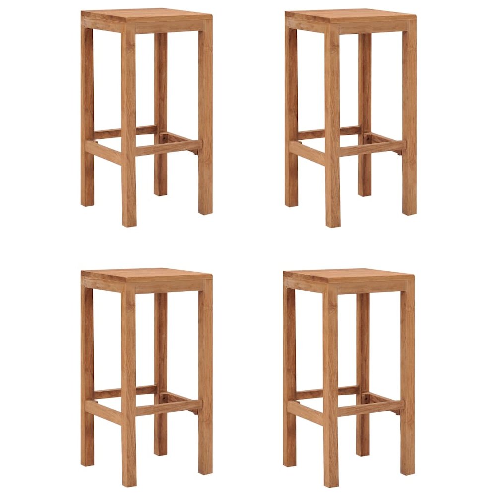 Bar Stool Set of 4 Natural Wood Solid Teak Wood Durable