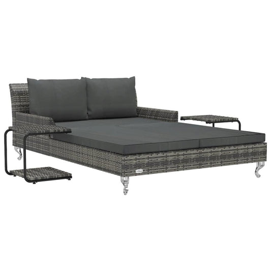 Sun Lounger Grey Rattan and Dark Grey Cushion