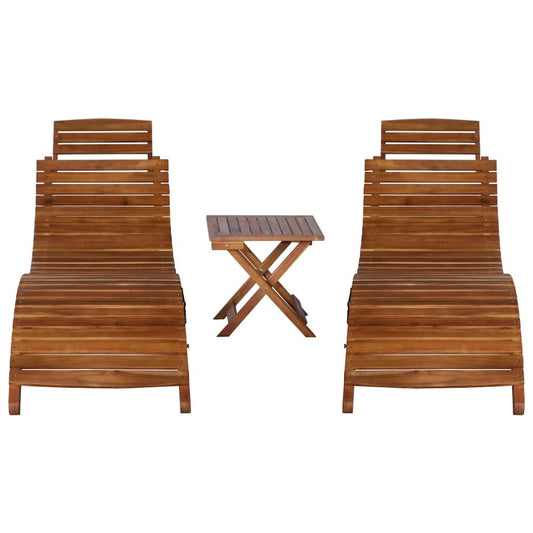 Sunlounger With Table Natural Acacia Solid Acacia Wood Standard