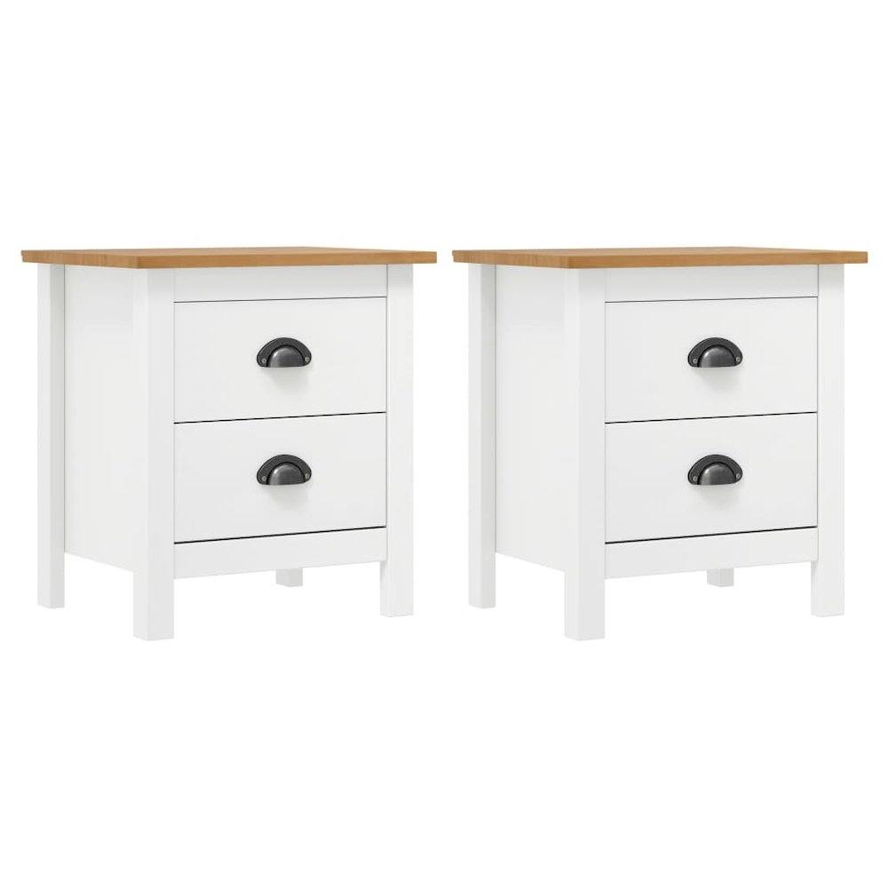Bedside Cabinet Set of 2 White and Honey Brown Solid Pine Wood