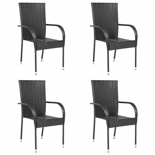 Dining Chair Set of 4 Black PE rattan, powder-coated steel