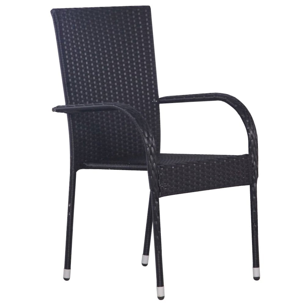 Dining Chair Set of 4 Black PE rattan, powder-coated steel