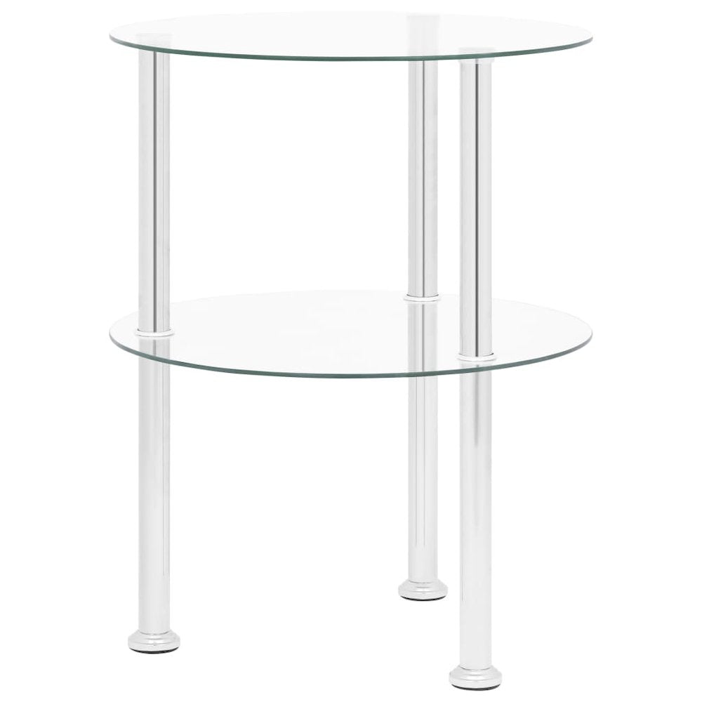 vidaXL 2-Tier Side Table Transparent 15" Tempered Glass 2787