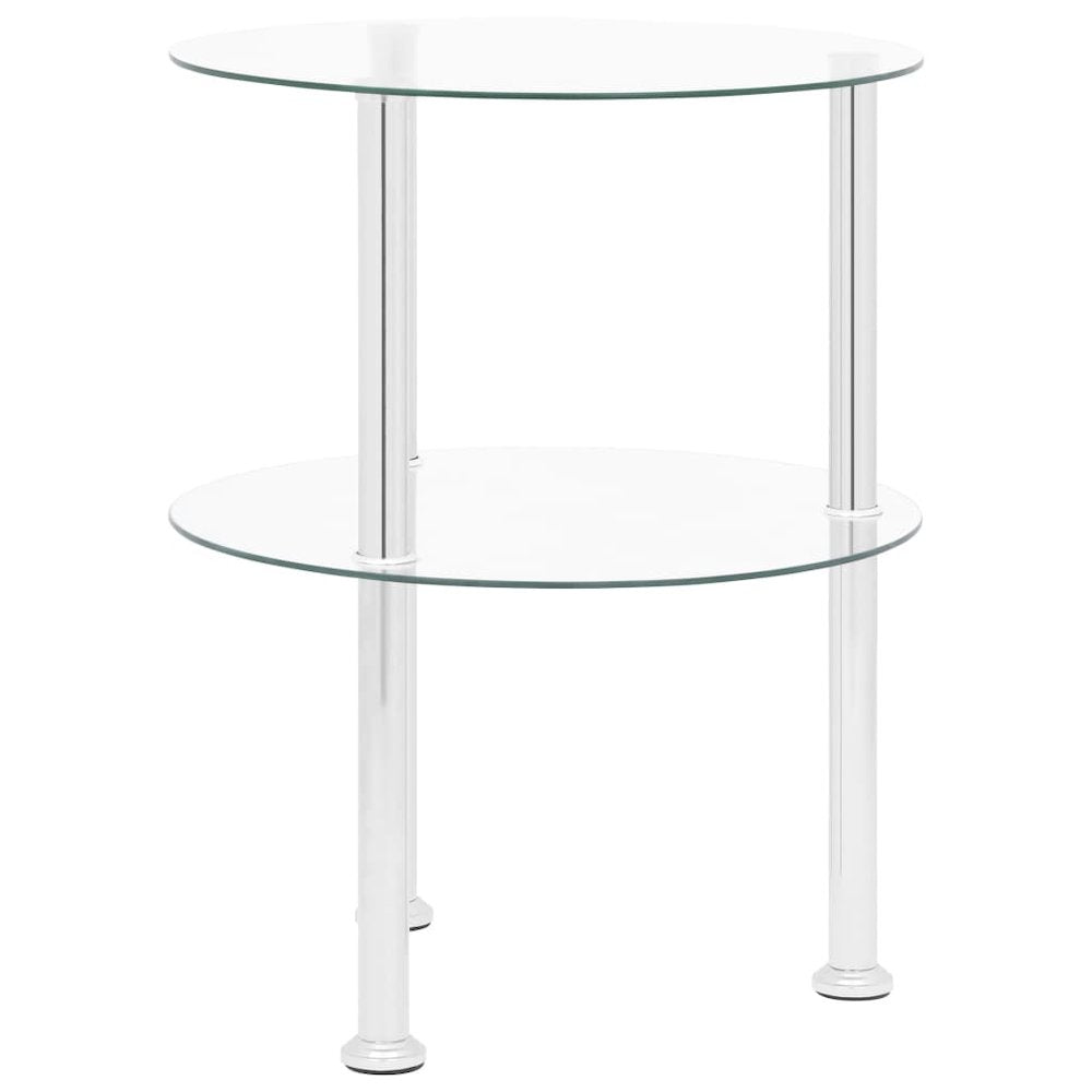 vidaXL 2-Tier Side Table Transparent 15" Tempered Glass 2787