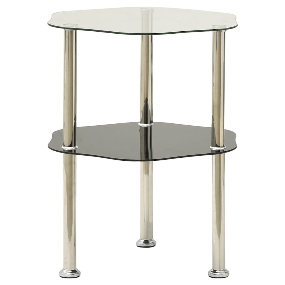 vidaXL 2-Tier Side Table Transparent & Black 15"x15"x19.7" Tempered Glass 2791