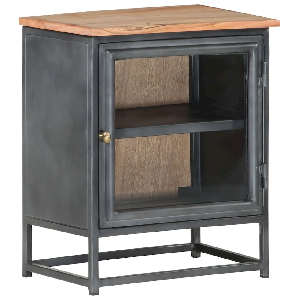 Bedside Cabinet Grey Solid acacia wood, glass, steel Medium