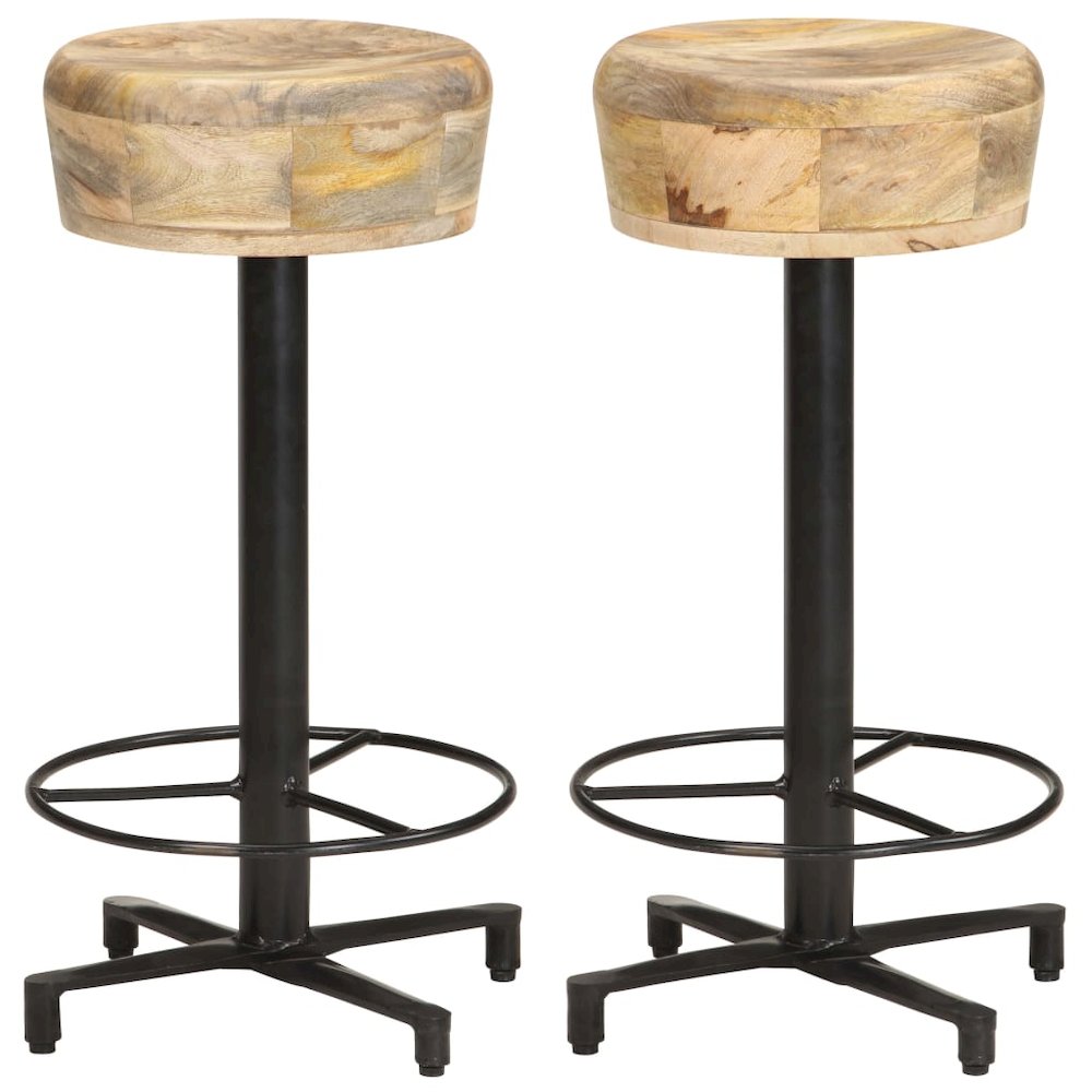 Bar Stool Set of 2 Natural Wood and Black