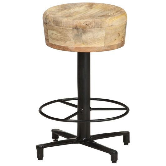 Bar Stool Set of 2 Natural Mango Wood, Black Iron