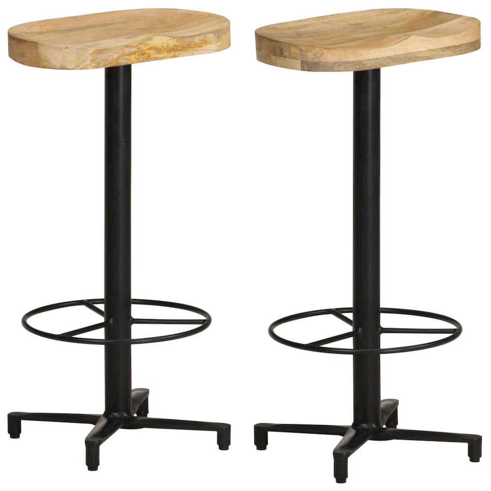 Bar Stool Set of 2 Natural Wood, Black