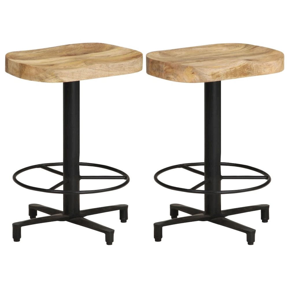 Bar Stool Set of 2 Natural wood and black Solid Mango Wood