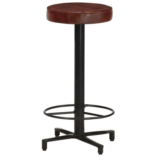 Bar Stool Set of 2 Brown, Black Real Leather, Powder-Coated Iron