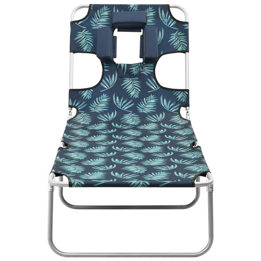 Sun Lounger Leaf Print Sturdy Steel Frame, Fabric (100% Polyester)