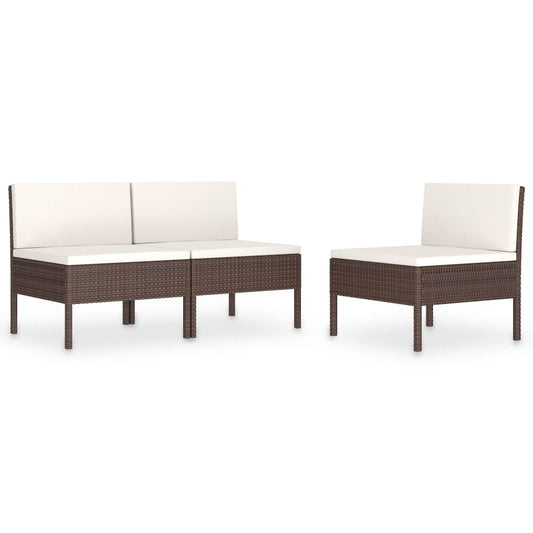 Garden Chair Set of 3 Brown with cream white cushions