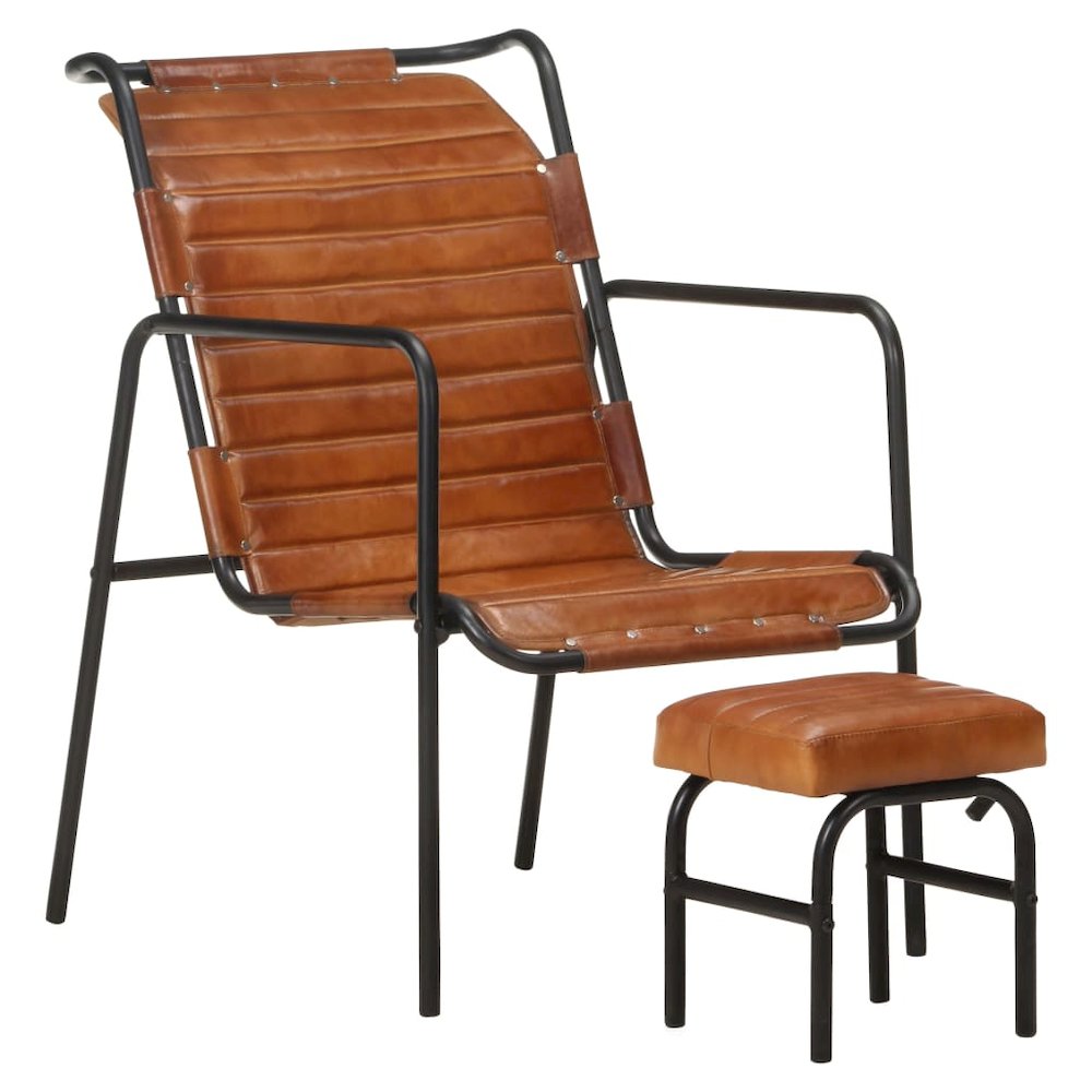 Relaxing Armchair Dark Brown Real leather, powder-coated iron