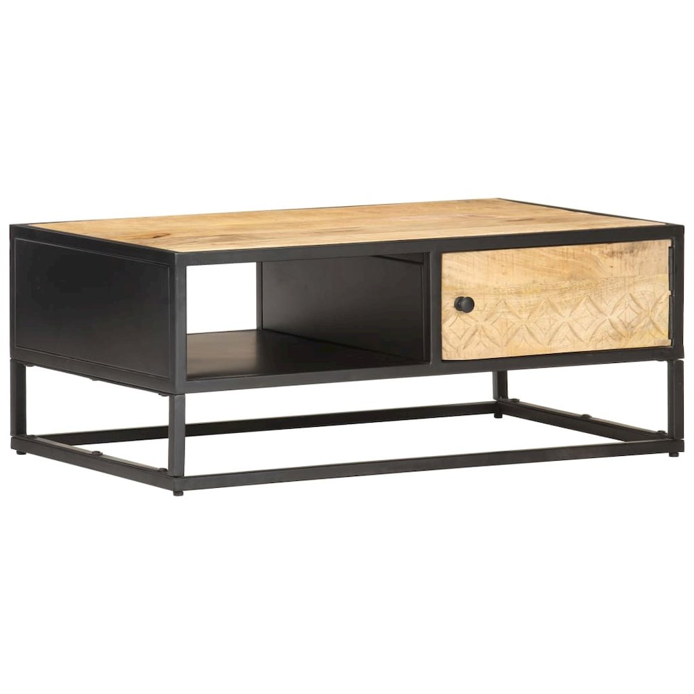 vidaXL Coffee Table with Carved Door 35.4"x21.7"x14.2" Rough Mango Wood, 320946