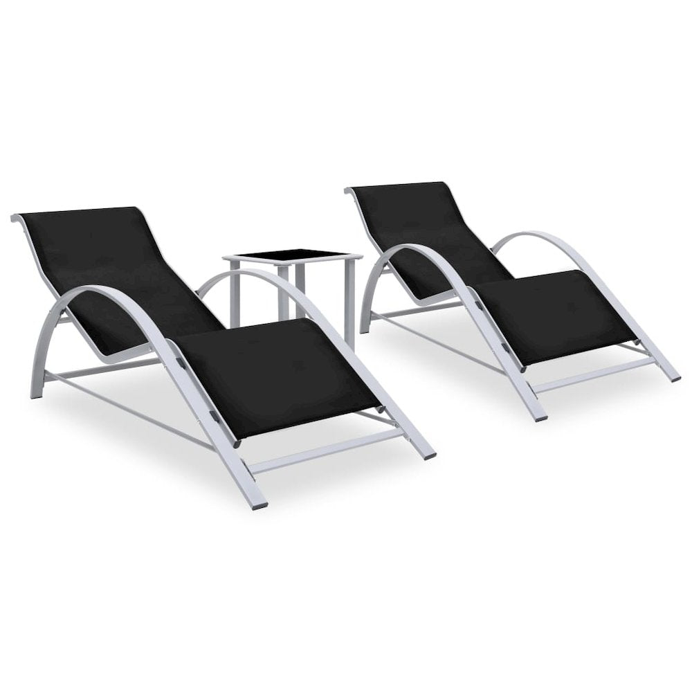 Sun Lounger Black, Silver Aluminum, Textilene, Steel, Tempered Glass