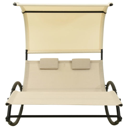 Sun Lounger Cream Textilene, Steel Double Sun Lounger Crescent