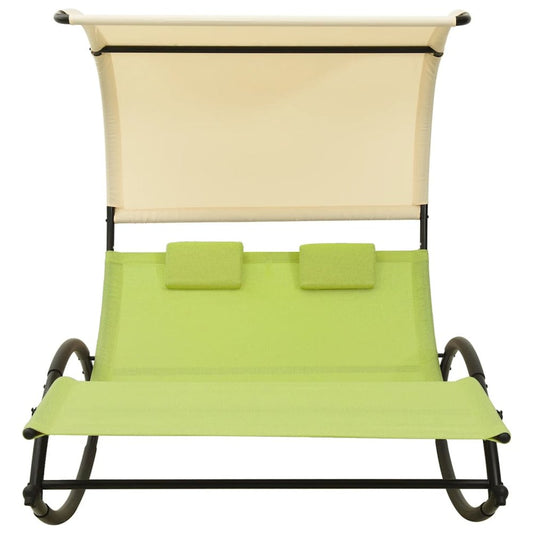 Sun Lounger Green and cream Textilene, Steel Double