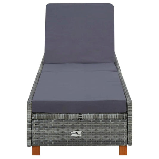 Sunbed Grey PE Rattan Standard Adjustable Armrests Sunbed