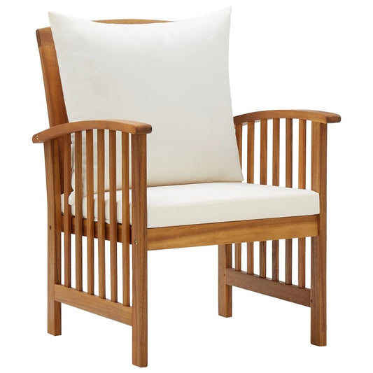 Garden Chair Set of 2 Cream White (Cushions) Solid Acacia wood