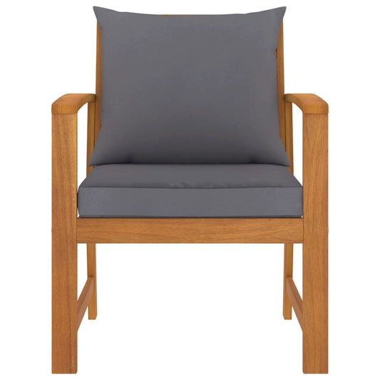 Garden Chair Set of 2 Dark Grey Cushions, Natural Wood